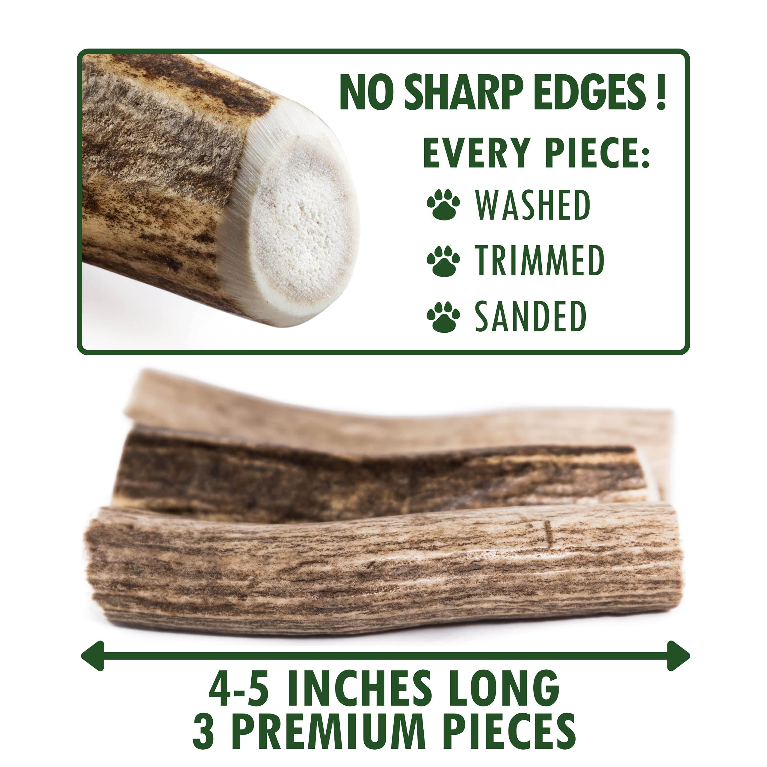 Wildeers Premium Deer Antlers for Dogs - Dog Antler Chews - Made in USA, Naturally Shed, Healthy Treat - Grade A, 4-5 in, 3 Piec